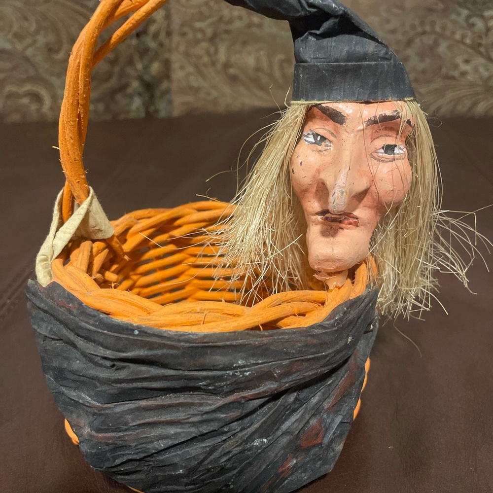 Vintage Halloween Witch Basket  rare unique home decor via